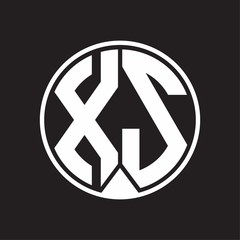 XS Logo monogram circle with piece ribbon style on black background