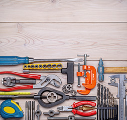 Photo of various home tools. Everyday tools for repair work. Studio shot, copy space.