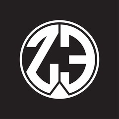ZE Logo monogram circle with piece ribbon style on black background