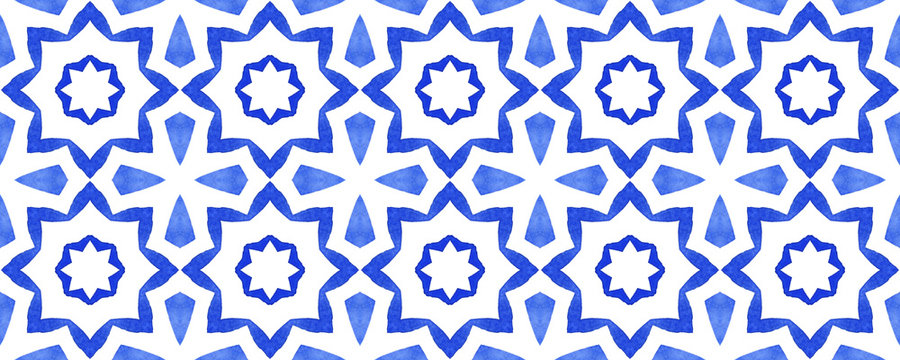 Islamic  ornament pattern design use for fashion design, decor, scrapbooking, fabric, ceramic, napkin print. Traditional Arabian style, blue  geometry of vintage mosaic .