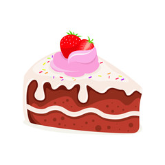Colorful sweet cakes slices pieces isolated on white background. Sweets muffins and cream with flat vector Illustration of  cake with strawberry