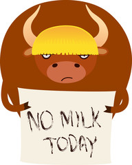 Color vector illustration with a cartoon brown bull holding an ad