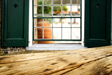 Desk of free space and window sill background 