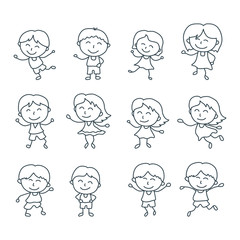 Happy kid cartoon doodle vector collection. various style with line design