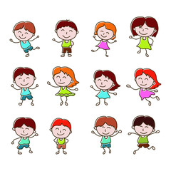 Happy kid cartoon doodle vector collection. various style with colorful line design