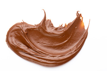 Chocolate cream isolated on white background. Flat lay.