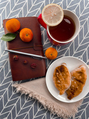 breakfast with tea and pies