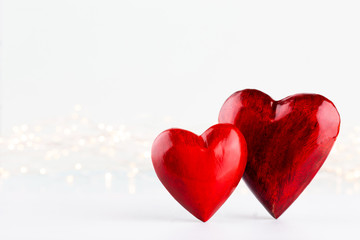 Red hearts on grey background. Valentines daz greeting cards.