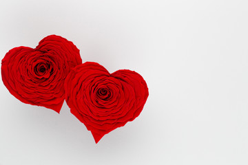 Red rose heart shaped. Valentine or Wedding background.