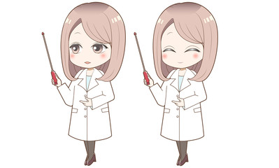 指し棒を持った白衣の女性