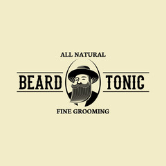Vintage Beard Tonic Logo. woth a man wearing a hat. 