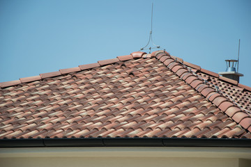 Close up of roofing tiles. Roof of new house. Roof tiles background