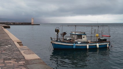 Fototapeta premium Boat on the promenade in Senj, Croatia. 