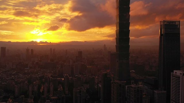 Aerial Taiwan Taipei Downtown September 2019 Sunset 4K Mavic Pro  Aerial video of downtown Taipei in Taiwan from Hushan Hiking trail during a gorgeous evening sunset.