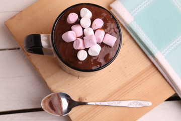 cup of delicious homemade chocolate with marshmallows