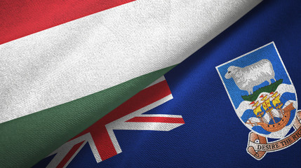 Hungary and Falkland Islands two flags textile cloth, fabric texture