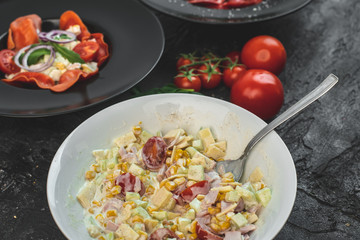 Italian, healthy salad with the addition of red tomato ravioli