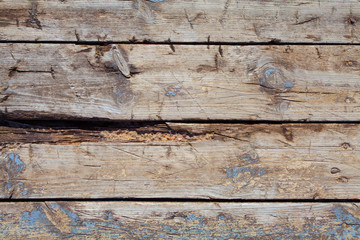 Rustic Old blue wooden background. Top view on wood planks.