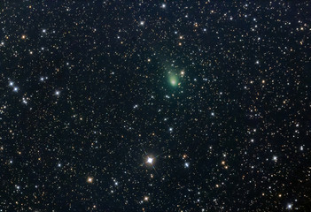 Fototapeta na wymiar Comet PanSTARRS (C/2017 T2) passing through the constellation or Perseus captured 6/02/20 Cornwall, UK