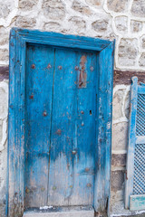 Old door with blue color in Erzurum, Turkey