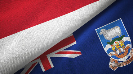 Indonesia and Falkland Islands two flags textile cloth, fabric texture