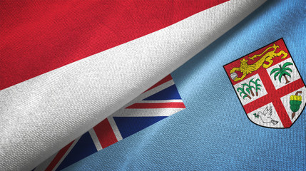 Indonesia and Fiji two flags textile cloth, fabric texture