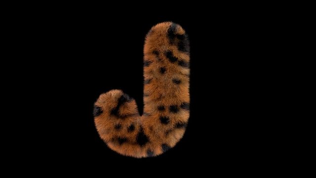 3d animated furry leopard typeface text with alpha channel  J