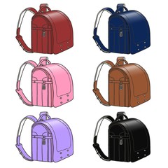 A set of Japanese school backpacks with various colors