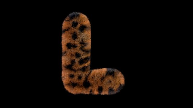 3d animated furry leopard typeface text with alpha channel  L