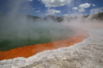 an incredible volcanic hot water pool near rotorua on northern island of new zealand