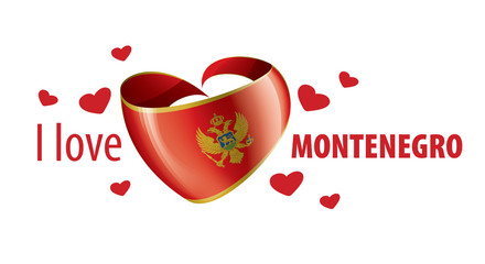National flag of the Montenegro in the shape of a heart and the inscription I love Montenegro. Vector illustration