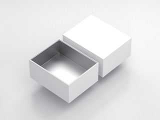 White Box Mockup with open cover and silver cardboard inside