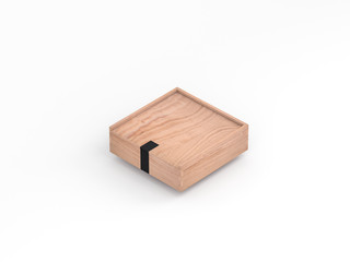 Square wooden box mockup, gift packaging isolated on white