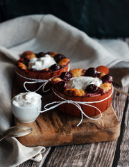 Cottage cheese casserole with cherry and sour cream