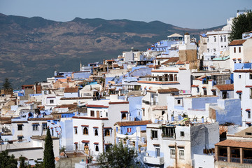 Fototapeta na wymiar Landscape view of blue pearl of Morocco - Chefchaouen town