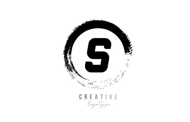 black letter grunge circle S alphabet letter logo icon design template for company business