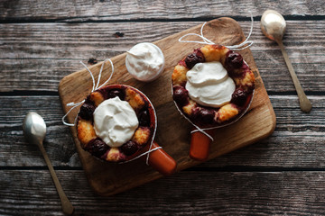 Cottage cheese casserole with cherry and sour cream