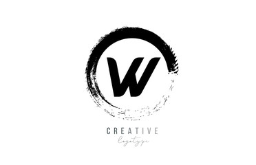black letter grunge circle W alphabet letter logo icon design template for company business