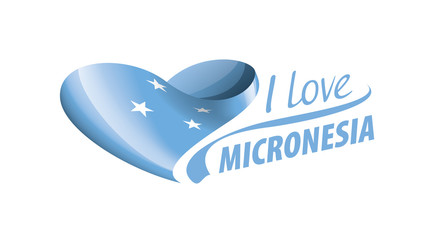National flag of the Micronesia in the shape of a heart and the inscription I love Micronesia. Vector illustration
