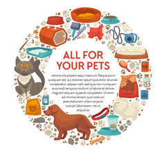 Dog and cat food and care products, pet shop or vet store