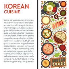 Korean cuisine banner template with traditional dishes icons and text