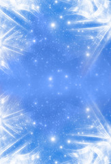 blue background with white decoration frame, stars and copy space  copy space 