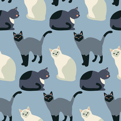 Seamless pattern with cute kittens. Creative childish texture. Vector Illustration.