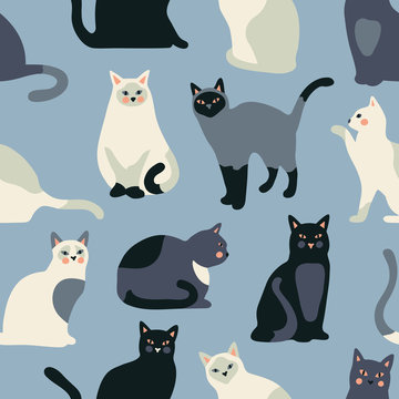 Seamless pattern with cute kittens. Creative childish texture. Vector Illustration.