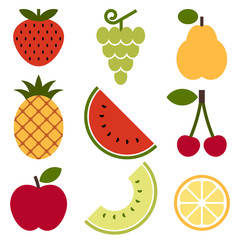 Fruit icons isolated on white background