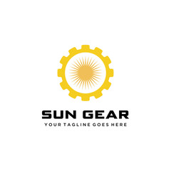 Creative morning Modern Sun with gear logo design template