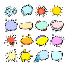 Comic speech bubbles isolated, cute hand drawn cartoon style vector