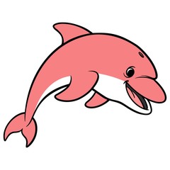 Pink Dolphin - A cartoon illustration of a cute Pink Dolphin swimming.