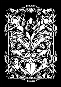 Maori Mask Tribal Tattoo Illustration