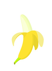 Vector flat image of a peeled banana with a white background